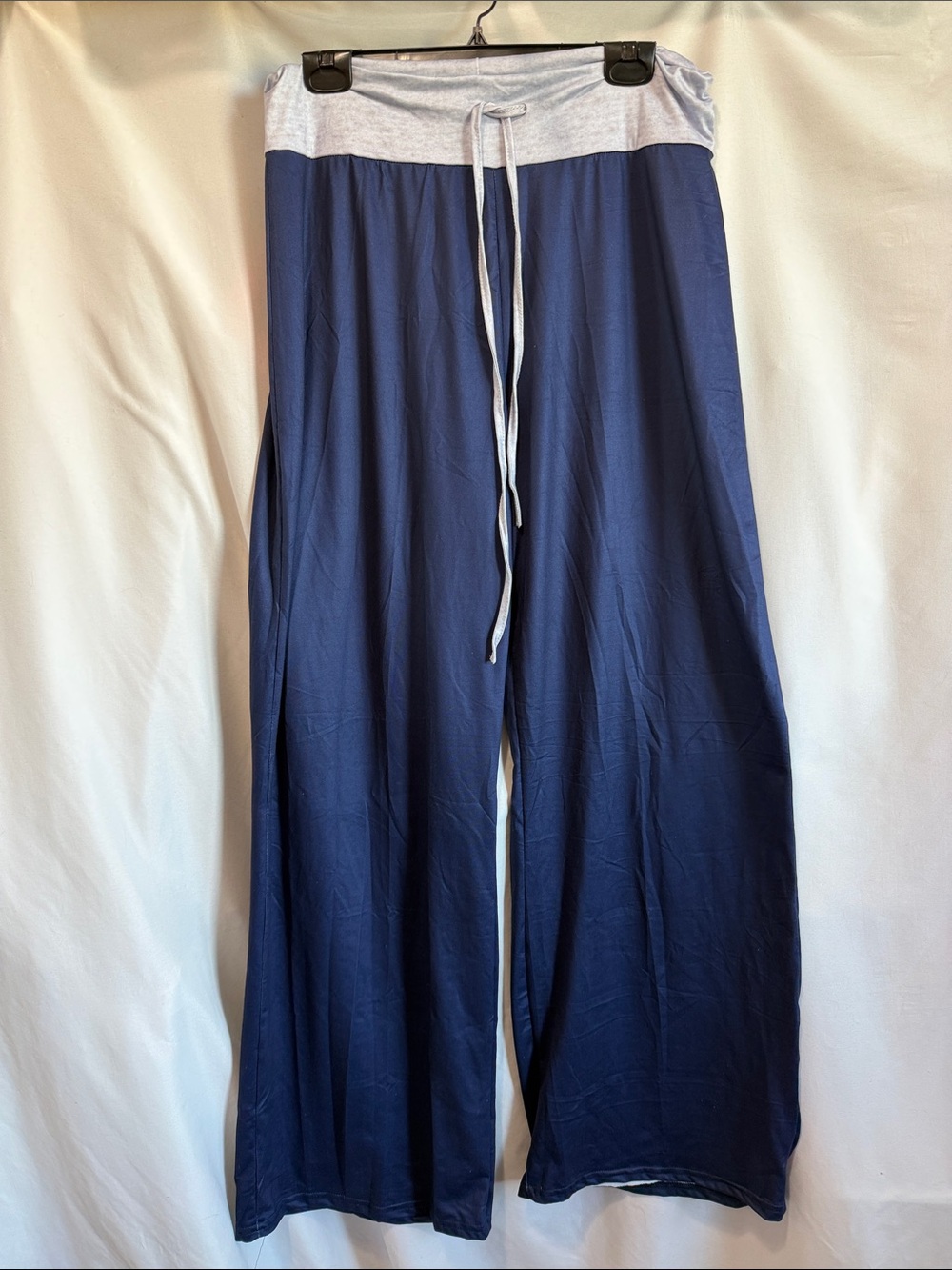 Women's Navy Wide-Leg Lounge Pants with Light Gray Waistband